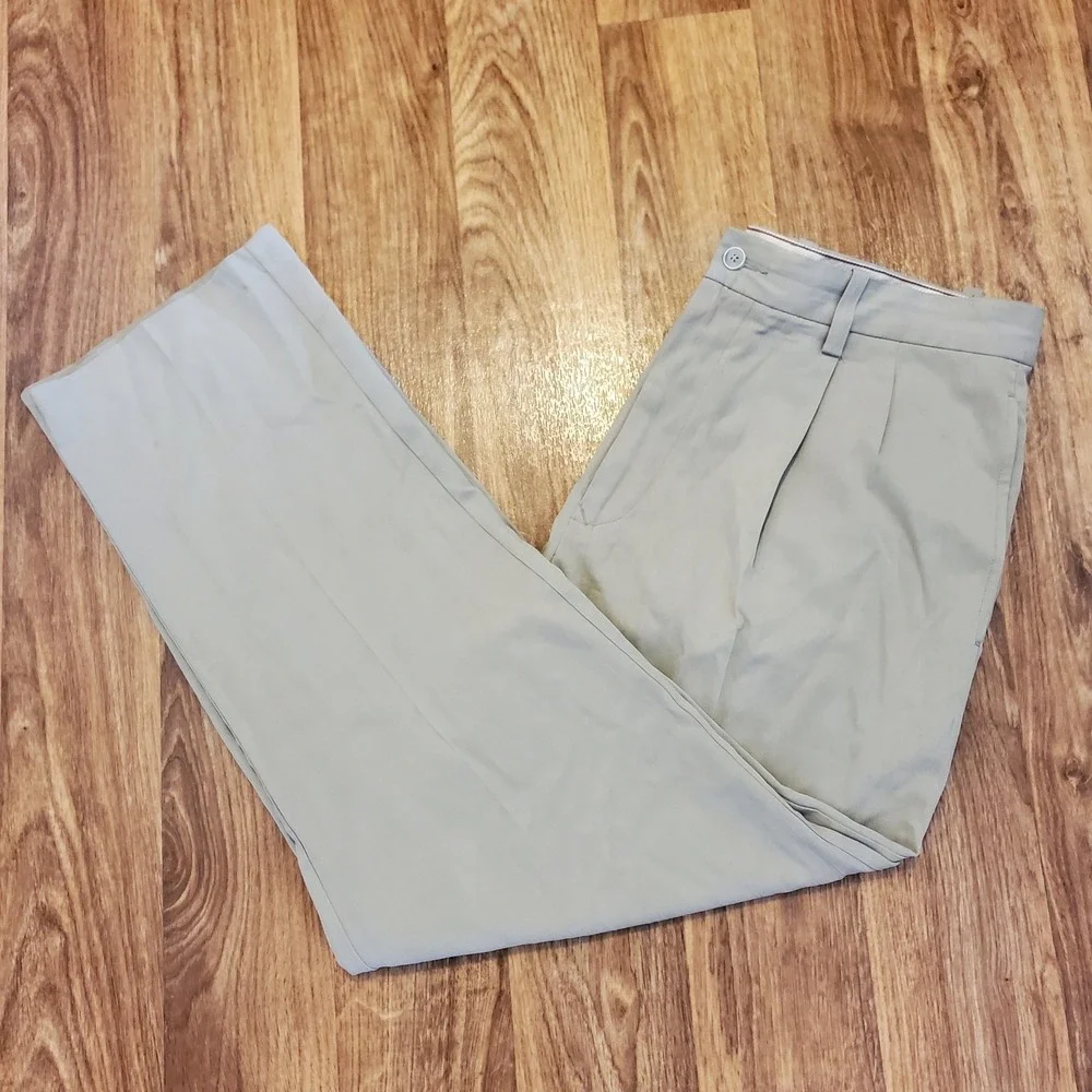 Tommy Bahama Pants Men 35x30 Tan Island Bamboo Blend Pleated Trousers Silk Rayon